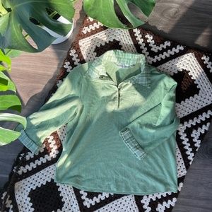 Green half zip with plaid collar